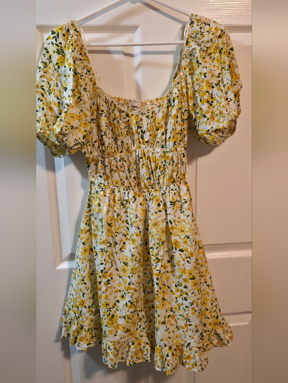 Sienna Sky Yellow Floral Puff-Sleeve Mini Dress